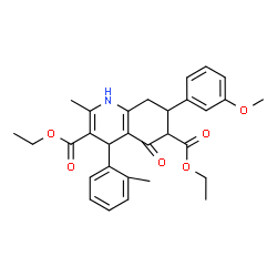 ChemSpider 2D Image | Diethyl 7-(3-methoxyphenyl)-2-methyl-4-(2-methylphenyl)-5-oxo-1,4,5,6,7,8-hexahydro-3,6-quinolinedicarboxylate | C30H33NO6