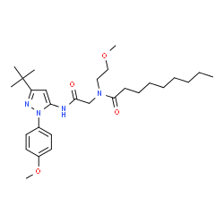 ChemSpider 2D Image | N-(2-Methoxyethyl)-N-(2-{[1-(4-methoxyphenyl)-3-(2-methyl-2-propanyl)-1H-pyrazol-5-yl]amino}-2-oxoethyl)nonanamide | C28H44N4O4