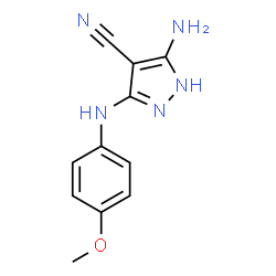 ChemSpider 2D Image | 5-Amino-3-[(4-methoxyphenyl)amino]-1H-pyrazole-4-carbonitrile | C11H11N5O