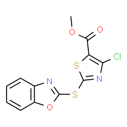 ChemSpider 2D Image | Methyl 2-(1,3-benzoxazol-2-ylsulfanyl)-4-chloro-1,3-thiazole-5-carboxylate | C12H7ClN2O3S2