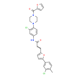 ChemSpider 2D Image | N-{3-Chloro-4-[4-(2-furoyl)-1-piperazinyl]phenyl}-3-[5-(3-chloro-4-methylphenyl)-2-furyl]acrylamide | C29H25Cl2N3O4