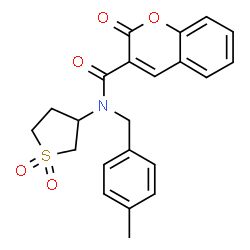 ChemSpider 2D Image | N-(1,1-Dioxidotetrahydro-3-thiophenyl)-N-(4-methylbenzyl)-2-oxo-2H-chromene-3-carboxamide | C22H21NO5S