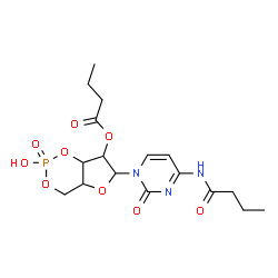 ChemSpider 2D Image | 6-[4-(Butyrylamino)-2-oxo-1(2H)-pyrimidinyl]-2-hydroxy-2-oxidotetrahydro-4H-furo[3,2-d][1,3,2]dioxaphosphinin-7-yl butyrate | C17H24N3O9P