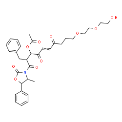 ChemSpider 2D Image | 2-Benzyl-10-[2-(2-hydroxyethoxy)ethoxy]-1-(4-methyl-2-oxo-5-phenyl-1,3-oxazolidin-3-yl)-1,4,7-trioxo-5-decen-3-yl acetate | C33H39NO10