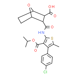 ChemSpider 2D Image | 3-{[4-(4-Chlorophenyl)-3-(isopropoxycarbonyl)-5-methyl-2-thienyl]carbamoyl}-7-oxabicyclo[2.2.1]heptane-2-carboxylic acid | C23H24ClNO6S
