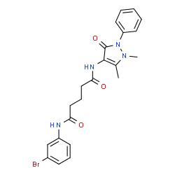 ChemSpider 2D Image | N-(3-Bromophenyl)-N'-(1,5-dimethyl-3-oxo-2-phenyl-2,3-dihydro-1H-pyrazol-4-yl)pentanediamide | C22H23BrN4O3