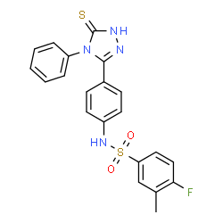 ChemSpider 2D Image | 4-Fluoro-3-methyl-N-[4-(4-phenyl-5-thioxo-4,5-dihydro-1H-1,2,4-triazol-3-yl)phenyl]benzenesulfonamide | C21H17FN4O2S2