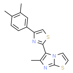 ChemSpider 2D Image | 5-[4-(3,4-Dimethylphenyl)-1,3-thiazol-2-yl]-6-methylimidazo[2,1-b][1,3]thiazole | C17H15N3S2