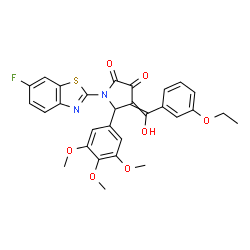 ChemSpider 2D Image | 4-[(3-Ethoxyphenyl)(hydroxy)methylene]-1-(6-fluoro-1,3-benzothiazol-2-yl)-5-(3,4,5-trimethoxyphenyl)-2,3-pyrrolidinedione | C29H25FN2O7S