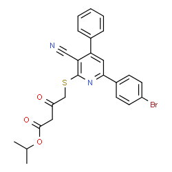 ChemSpider 2D Image | Isopropyl 4-{[6-(4-bromophenyl)-3-cyano-4-phenyl-2-pyridinyl]sulfanyl}-3-oxobutanoate | C25H21BrN2O3S