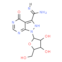 ChemSpider 2D Image | 4-Oxo-1-pentofuranosyl-2,4-dihydro-1H-pyrazolo[3,4-d]pyrimidine-3-carboximidamide | C11H14N6O5
