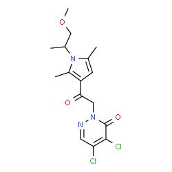 ChemSpider 2D Image | 4,5-Dichloro-2-{2-[1-(1-methoxy-2-propanyl)-2,5-dimethyl-1H-pyrrol-3-yl]-2-oxoethyl}-3(2H)-pyridazinone | C16H19Cl2N3O3