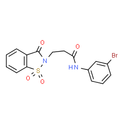 ChemSpider 2D Image | N-(3-Bromophenyl)-3-(1,1-dioxido-3-oxo-1,2-benzothiazol-2(3H)-yl)propanamide | C16H13BrN2O4S
