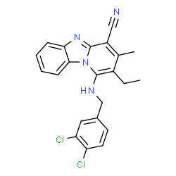ChemSpider 2D Image | 1-[(3,4-Dichlorobenzyl)amino]-2-ethyl-3-methylpyrido[1,2-a]benzimidazole-4-carbonitrile | C22H18Cl2N4