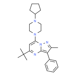 ChemSpider 2D Image | 5-tert-Butyl-7-(4-cyclopentyl-piperazin-1-yl)-2-methyl-3-phenyl-pyrazolo[1,5-a]pyrimidine | C26H35N5