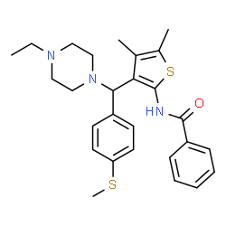 ChemSpider 2D Image | N-(3-{(4-Ethyl-1-piperazinyl)[4-(methylsulfanyl)phenyl]methyl}-4,5-dimethyl-2-thienyl)benzamide | C27H33N3OS2