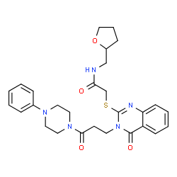 ChemSpider 2D Image | 2-({4-Oxo-3-[3-oxo-3-(4-phenyl-1-piperazinyl)propyl]-3,4-dihydro-2-quinazolinyl}sulfanyl)-N-(tetrahydro-2-furanylmethyl)acetamide | C28H33N5O4S