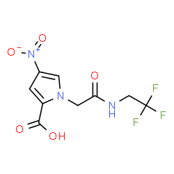 ChemSpider 2D Image | 4-Nitro-1-{2-oxo-2-[(2,2,2-trifluoroethyl)amino]ethyl}-1H-pyrrole-2-carboxylic acid | C9H8F3N3O5
