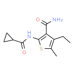 ChemSpider 2D Image | 2-[(Cyclopropylcarbonyl)amino]-4-ethyl-5-methyl-3-thiophenecarboxamide | C12H16N2O2S