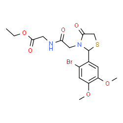 ChemSpider 2D Image | Ethyl N-{[2-(2-bromo-4,5-dimethoxyphenyl)-4-oxo-1,3-thiazolidin-3-yl]acetyl}glycinate | C17H21BrN2O6S