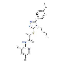ChemSpider 2D Image | 2-{[4-Butyl-5-(4-methoxyphenyl)-4H-1,2,4-triazol-3-yl]sulfanyl}-N-(3,5-dichloro-2-pyridinyl)propanamide | C21H23Cl2N5O2S