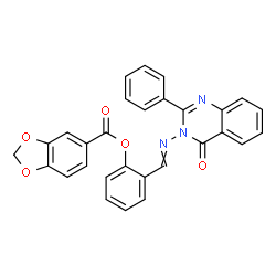 ChemSpider 2D Image | 2-{[(4-Oxo-2-phenyl-3(4H)-quinazolinyl)imino]methyl}phenyl 1,3-benzodioxole-5-carboxylate | C29H19N3O5