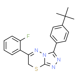 ChemSpider 2D Image | 6-(2-Fluorophenyl)-3-[4-(2-methyl-2-propanyl)phenyl]-7H-[1,2,4]triazolo[3,4-b][1,3,4]thiadiazine | C20H19FN4S