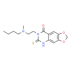 ChemSpider 2D Image | 7-{2-[Butyl(methyl)amino]ethyl}-6-thioxo-6,7-dihydro[1,3]dioxolo[4,5-g]quinazolin-8(5H)-one | C16H21N3O3S