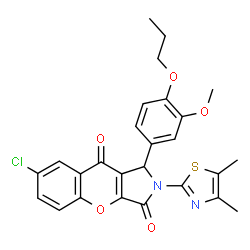 ChemSpider 2D Image | 7-Chloro-2-(4,5-dimethyl-1,3-thiazol-2-yl)-1-(3-methoxy-4-propoxyphenyl)-1,2-dihydrochromeno[2,3-c]pyrrole-3,9-dione | C26H23ClN2O5S