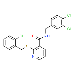 ChemSpider 2D Image | 2-[(2-Chlorobenzyl)sulfanyl]-N-(3,4-dichlorobenzyl)nicotinamide | C20H15Cl3N2OS