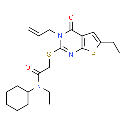 ChemSpider 2D Image | 2-[(3-Allyl-6-ethyl-4-oxo-3,4-dihydrothieno[2,3-d]pyrimidin-2-yl)sulfanyl]-N-cyclohexyl-N-ethylacetamide | C21H29N3O2S2