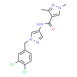 ChemSpider 2D Image | N-[1-(3,4-Dichlorobenzyl)-1H-pyrazol-4-yl]-1,3-dimethyl-1H-pyrazole-4-carboxamide | C16H15Cl2N5O