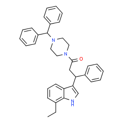 ChemSpider 2D Image | 1-[4-(Diphenylmethyl)-1-piperazinyl]-3-(7-ethyl-1H-indol-3-yl)-3-phenyl-1-propanone | C36H37N3O