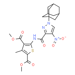 ChemSpider 2D Image | dimethyl 5-[({1-(1-adamantyl)-4-nitro-1H-pyrazol-3-yl}carbonyl)amino]-3-methyl-2,4-thiophenedicarboxylate | C23H26N4O7S