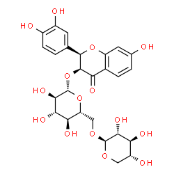 ChemSpider 2D Image | (2R,3S)-2-(3,4-Dihydroxyphenyl)-7-hydroxy-4-oxo-3,4-dihydro-2H-chromen-3-yl 6-O-beta-D-xylopyranosyl-beta-D-glucopyranoside | C26H30O15