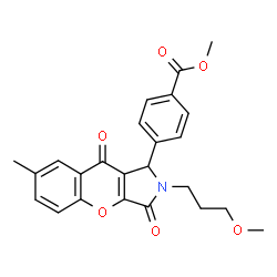 ChemSpider 2D Image | Methyl 4-[2-(3-methoxypropyl)-7-methyl-3,9-dioxo-1,2,3,9-tetrahydrochromeno[2,3-c]pyrrol-1-yl]benzoate | C24H23NO6