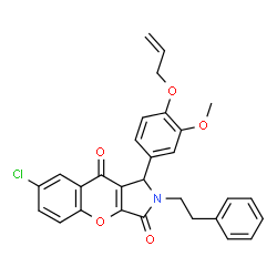ChemSpider 2D Image | 1-[4-(Allyloxy)-3-methoxyphenyl]-7-chloro-2-(2-phenylethyl)-1,2-dihydrochromeno[2,3-c]pyrrole-3,9-dione | C29H24ClNO5