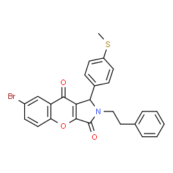 ChemSpider 2D Image | 7-Bromo-1-[4-(methylsulfanyl)phenyl]-2-(2-phenylethyl)-1,2-dihydrochromeno[2,3-c]pyrrole-3,9-dione | C26H20BrNO3S