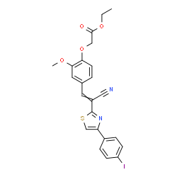ChemSpider 2D Image | Ethyl (4-{2-cyano-2-[4-(4-iodophenyl)-1,3-thiazol-2-yl]vinyl}-2-methoxyphenoxy)acetate | C23H19IN2O4S