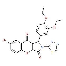 ChemSpider 2D Image | 7-Bromo-1-(3,4-diethoxyphenyl)-2-(1,3,4-thiadiazol-2-yl)-1,2-dihydrochromeno[2,3-c]pyrrole-3,9-dione | C23H18BrN3O5S