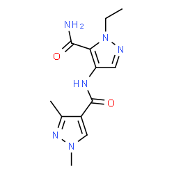 ChemSpider 2D Image | N-(5-Carbamoyl-1-ethyl-1H-pyrazol-4-yl)-1,3-dimethyl-1H-pyrazole-4-carboxamide | C12H16N6O2