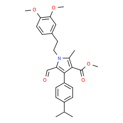 ChemSpider 2D Image | Methyl 1-[2-(3,4-dimethoxyphenyl)ethyl]-5-formyl-4-(4-isopropylphenyl)-2-methyl-1H-pyrrole-3-carboxylate | C27H31NO5