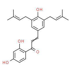 ChemSpider 2D Image | 1-(2,4-Dihydroxyphenyl)-3-[4-hydroxy-3,5-bis(3-methyl-2-buten-1-yl)phenyl]-2-propen-1-one | C25H28O4