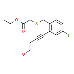 ChemSpider 2D Image | Ethyl {[4-fluoro-2-(4-hydroxy-1-butyn-1-yl)benzyl]sulfanyl}acetate | C15H17FO3S