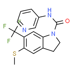 ChemSpider 2D Image | 5-(Methylsulfanyl)-N-(3-pyridinyl)-6-(trifluoromethyl)-1-indolinecarboxamide | C16H14F3N3OS