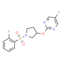 ChemSpider 2D Image | 5-Fluoro-2-({1-[(2-fluorophenyl)sulfonyl]-3-pyrrolidinyl}oxy)pyrimidine | C14H13F2N3O3S