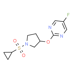 ChemSpider 2D Image | 2-{[1-(Cyclopropylsulfonyl)-3-pyrrolidinyl]oxy}-5-fluoropyrimidine | C11H14FN3O3S