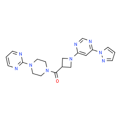 ChemSpider 2D Image | {1-[6-(1H-Pyrazol-1-yl)-4-pyrimidinyl]-3-azetidinyl}[4-(2-pyrimidinyl)-1-piperazinyl]methanone | C19H21N9O