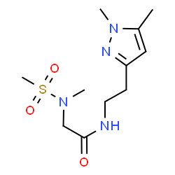 ChemSpider 2D Image | N-[2-(1,5-Dimethyl-1H-pyrazol-3-yl)ethyl]-N~2~-methyl-N~2~-(methylsulfonyl)glycinamide | C11H20N4O3S