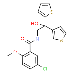 ChemSpider 2D Image | 5-Chloro-N-[2-hydroxy-2-(2-thienyl)-2-(3-thienyl)ethyl]-2-methoxybenzamide | C18H16ClNO3S2